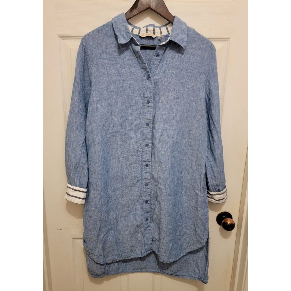 SOFT SURROUNDINGS LINEN Button Up Chambray SHIRT DRESS SZ M/L (No Size Tag)
